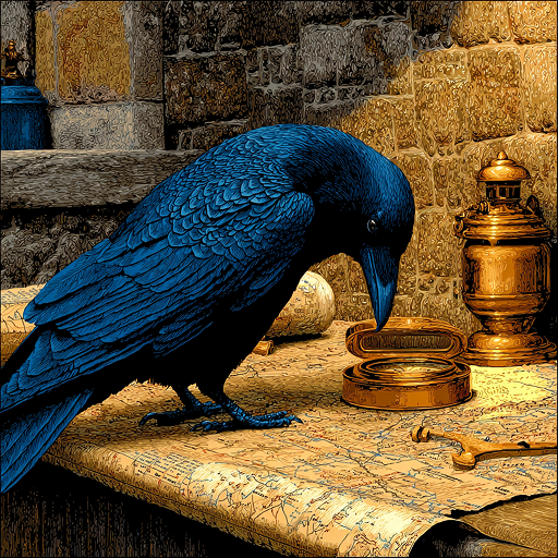 A raven rendered in Floyd-Steinberg dithered bitmap style